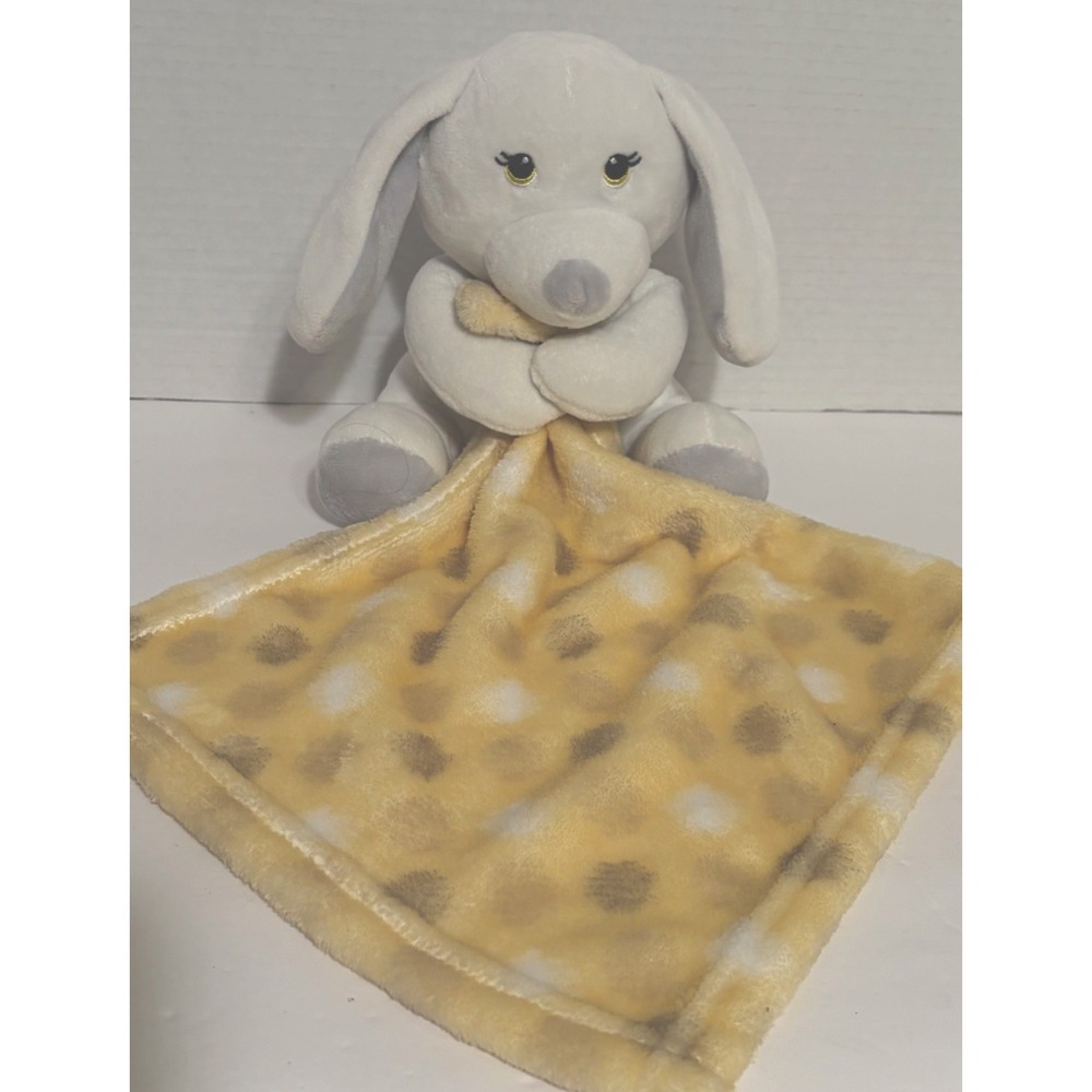 Little Beginnings Soft Puppy Lt Gray Yellow Polka Dot Blanket Lovey Plush Animal - Picture 4 of 4